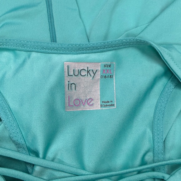 Women’s Strappy V-Neck Tank Top - Teal, Lucky in Love - Picture 4 of 4